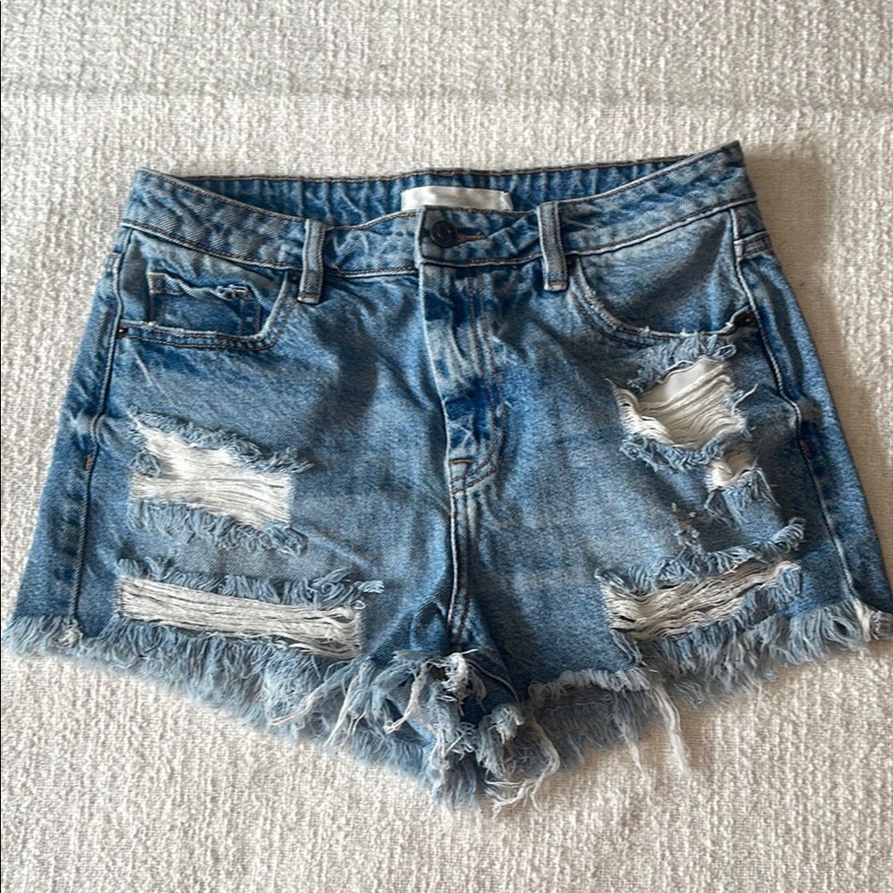 Distressed Blue Denim Shorts